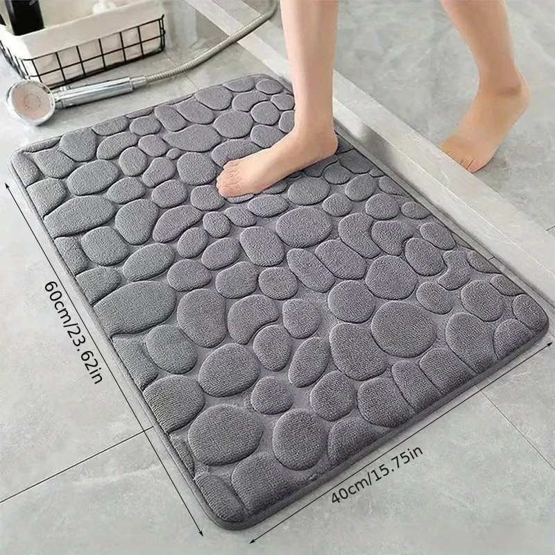 

Cobblestone Embossed Bathroom Bath Mat,Washable Bath Rugs,Rapid Water Absorbent,Soft Comfortable Carpet for Shower Room decor