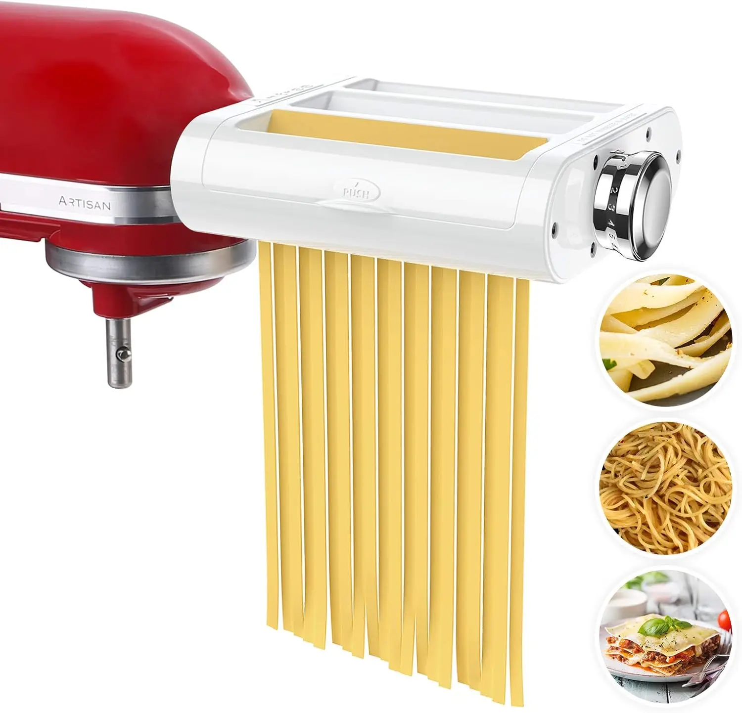 

3-in-1 Pasta Maker Attachment for Stand Mixers with Roller, Spaghetti & Fettuccine Cutters and Cleaning Brush