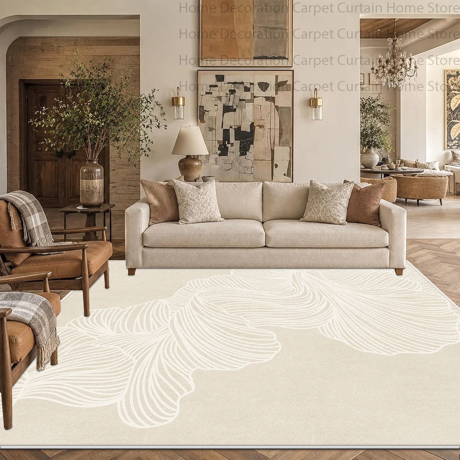 Modern Abstract Wavy Carpet for Living Room Cream Beige Decor Large Size Rugs Bedroom Non-slip Soft Lounge Floor Mat Washable