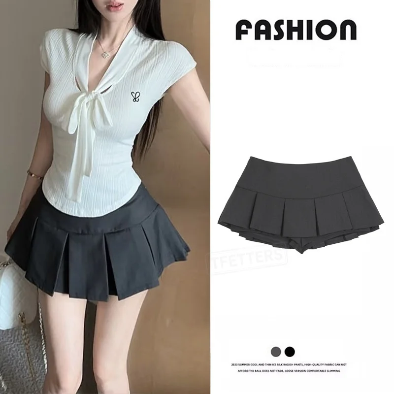 TFETTERS 2026 Summer Office Women Mini Pleated Skirt Solid Slight Stretch Polyester Skirt For Women Formal