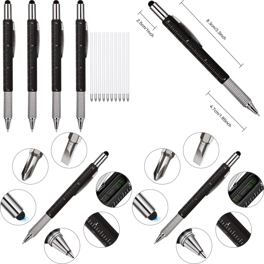 

Мультитул 6 в 1, ручка с линейкой, отверткой и стержнями для мужчин — компактный крутой инструмент для повседневного использования, идеальный вариант