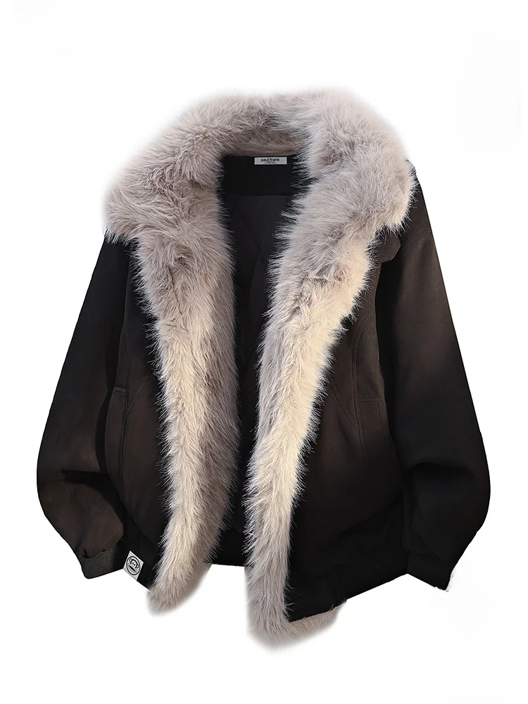 

PaulFrank Winter Thiened Cotton Jaet Men's Loose Fit Warm Fur Collar Monkey Design Youth Faion Daily Wear Polyester Fill