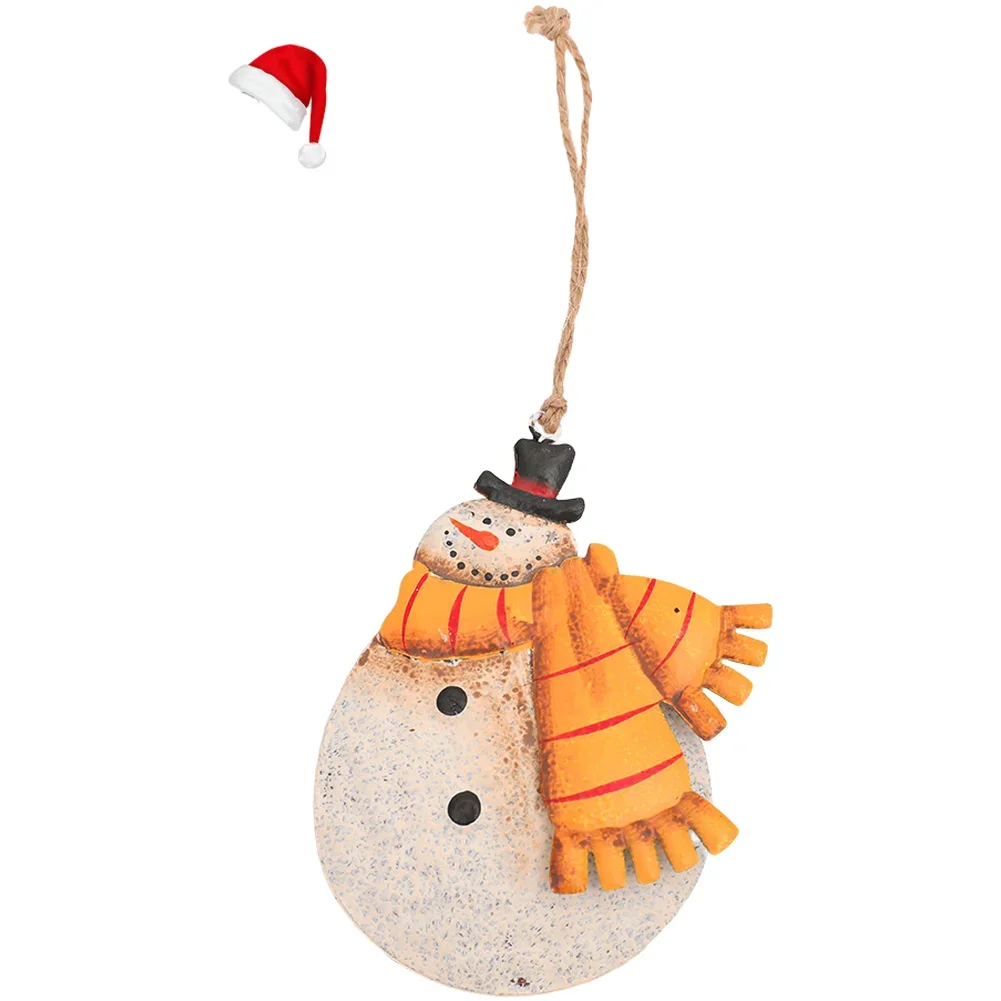 Christmas Tree And Wreath Ornament With Double Sided Hand Painted Santa Claus And Snowman On Sturdy Iron Material