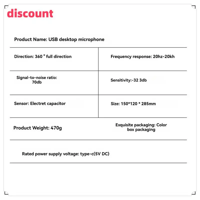 Excellenttqualityy-Condenser Desktop USB Microphone For PC Laptop Computer Game Live Recording Online Conference