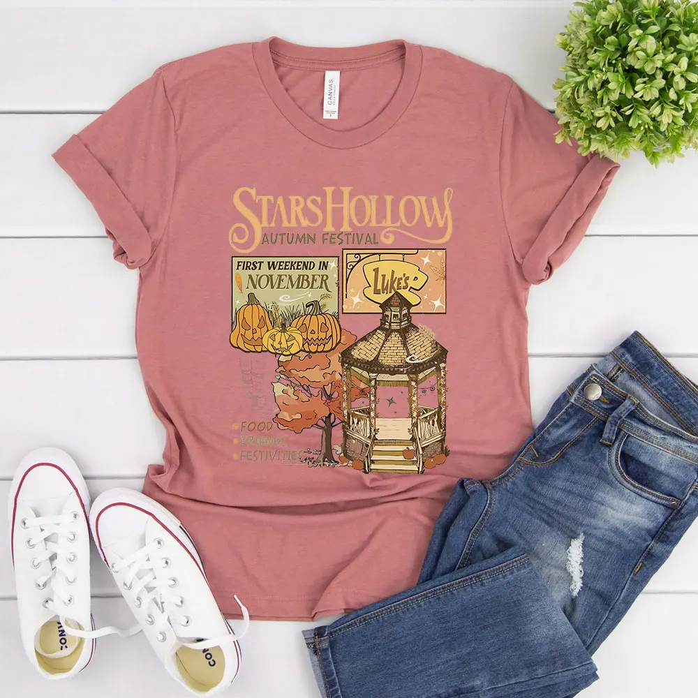 Vintage Stars Hollow T-Shirt Gilmore TV-Shirt Luke's Diner Kaffee-Tee Halloween Kürbis Damen Herbst Festival Herbst-Shirts Tops – Detail 6