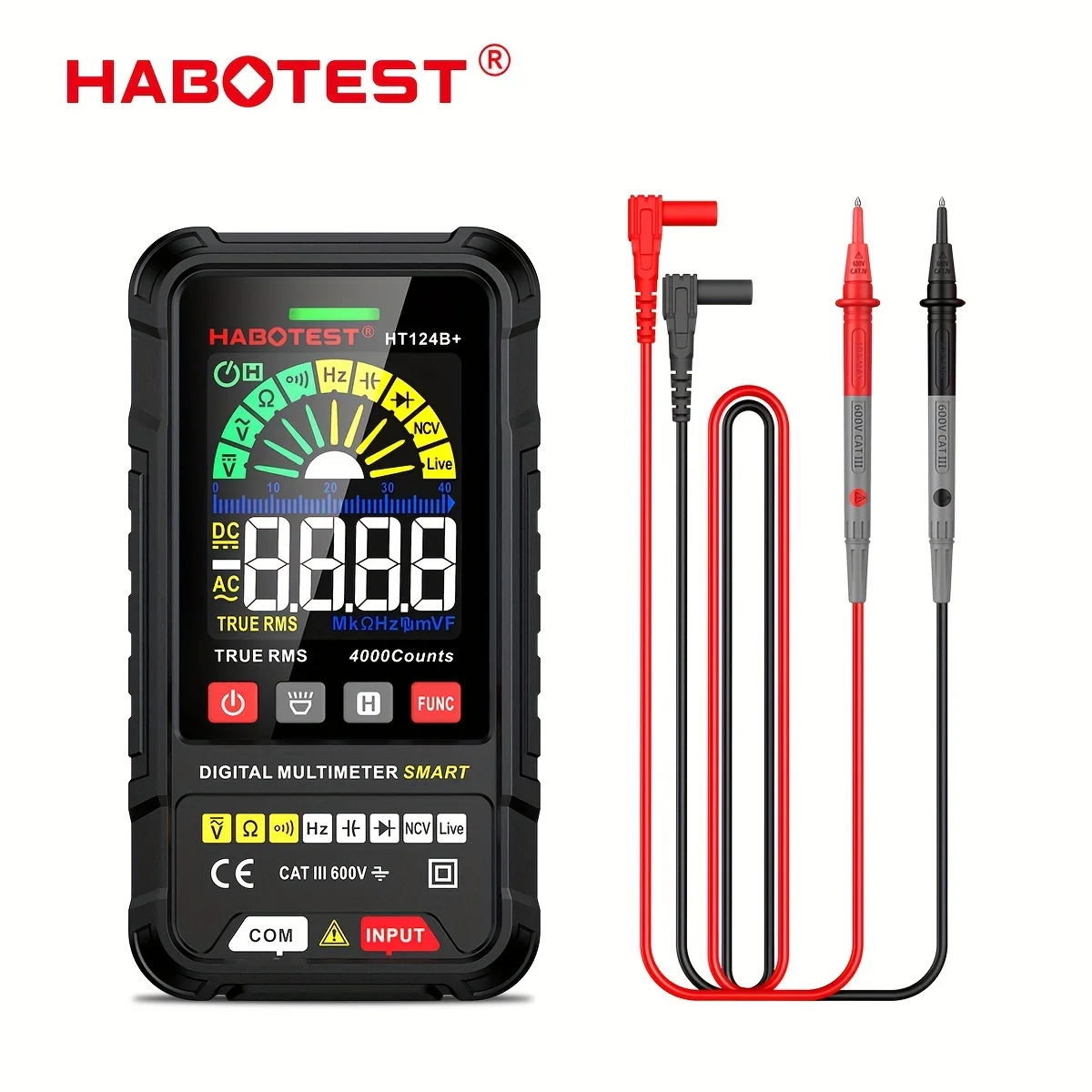 HABOTEST HT124B Plus multímetro Digital 4000 recuentos probador de voltaje de rango automático Ohm Hz capacitancia valores eficaces verdaderos AC DC DMM multímetro