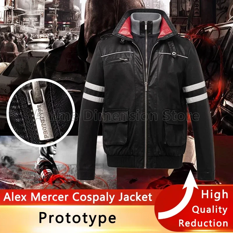 

Game Prototype Cosplay Costumes Alex Mercer Faux Leather Jacket Black PU Embroidery Coat For Men
