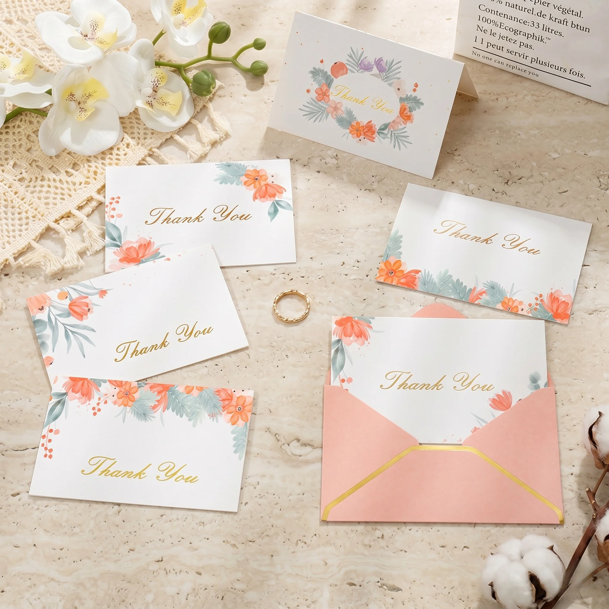 Elegant Floral Gold Foil Folding Wedding Invitation Cards, Blank Greeting Cards for Birthday Anniversary Party Invitations