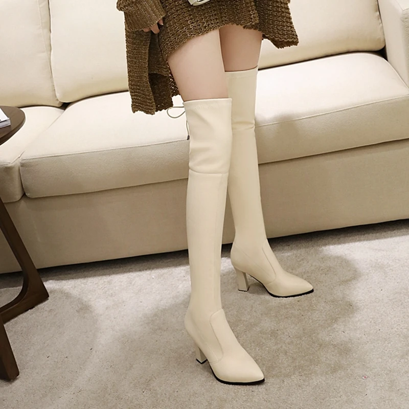 Elastic Thigh High Boots Women Shoes Sexy Slim Long Over the Knee Boot Female Fashion Brown Silver Black Winter Shoe Big Size 45 view 4