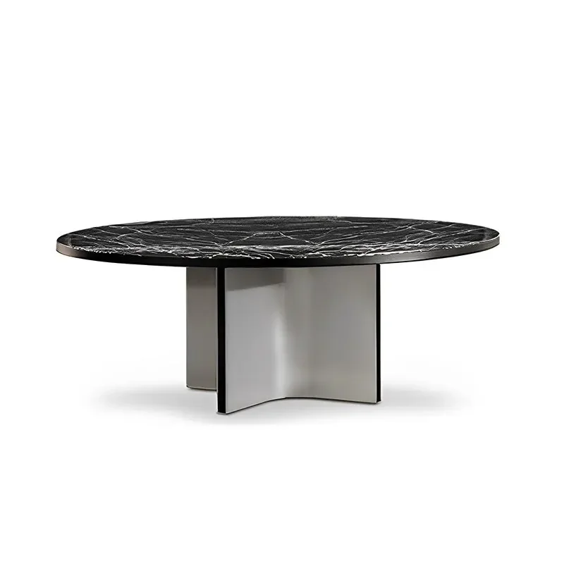

Light luxury natural marble dining table Italian designer living room villa home round with turntable dining table