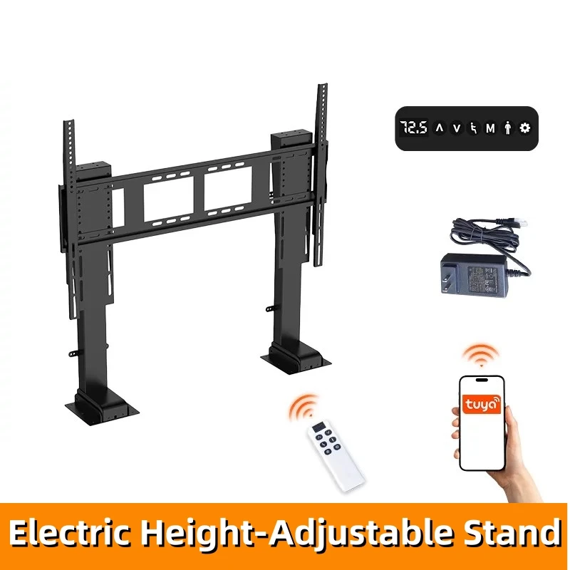 Motorized TV Lift Stand Electric Height Adjustable TV Bracket 55-120 Inch Remote Control Smart TV Lifting Mount