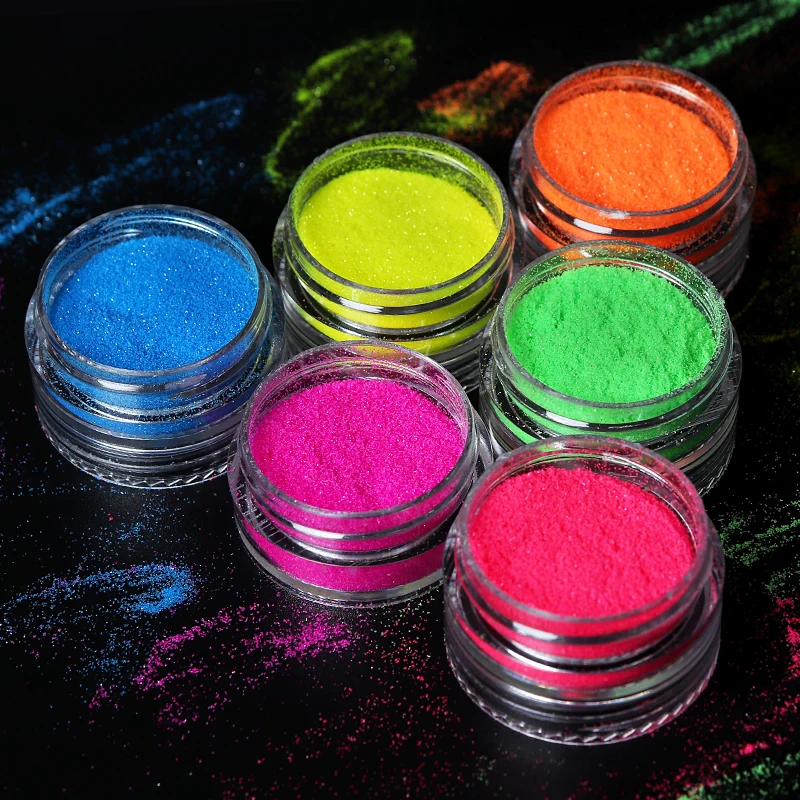 6Pcs UV เรซิ่นบรรจุ Neon Shiny น้ำตาลผงสีเรืองแสง Glitter สำหรับอีพ็อกซี่เรซิ่นงานฝีมือตกแต่งเล็บ DIY ทำ