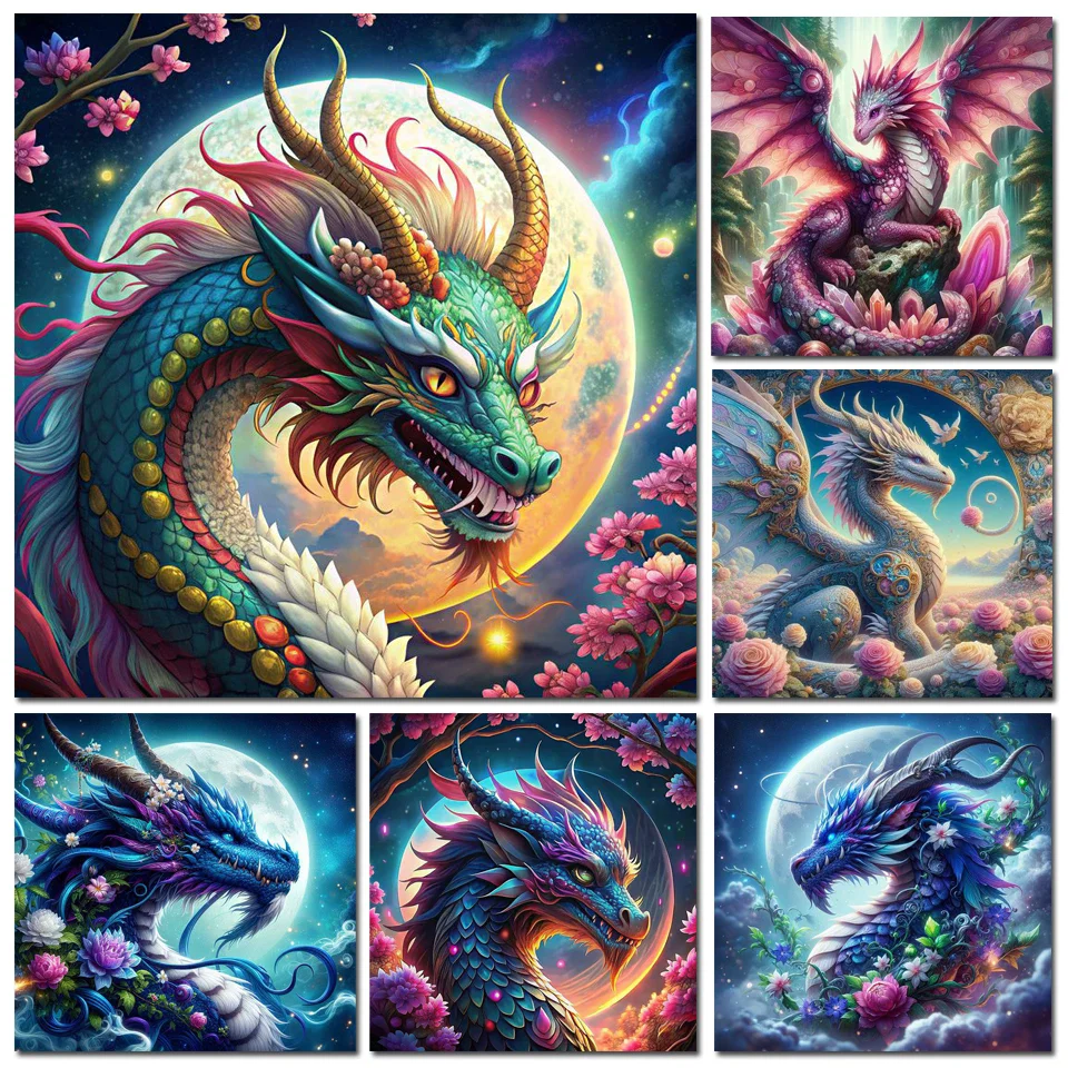 Fantastic Dragon And Flower diy 5d Diamond Painting Cross Stitch Kits Diamond Mosaic for Living Room Decor