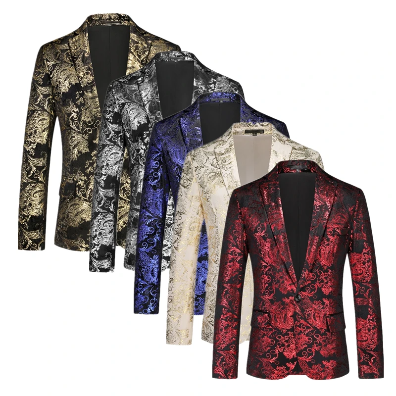 

Мужской золотой приталенный пиджак с принтом, деловой повседневный костюм для выступлений на сцене, маленькие размеры