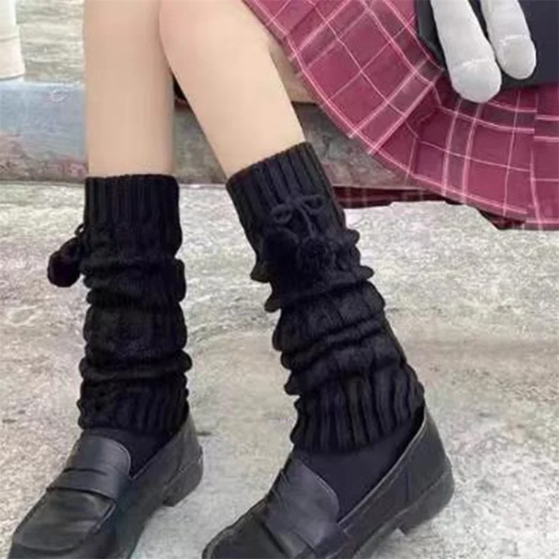 Women Harajuku Lolita Leg Warmers Y2k Solid Color Knitted Long Socks Japanese Heap Boot Socks