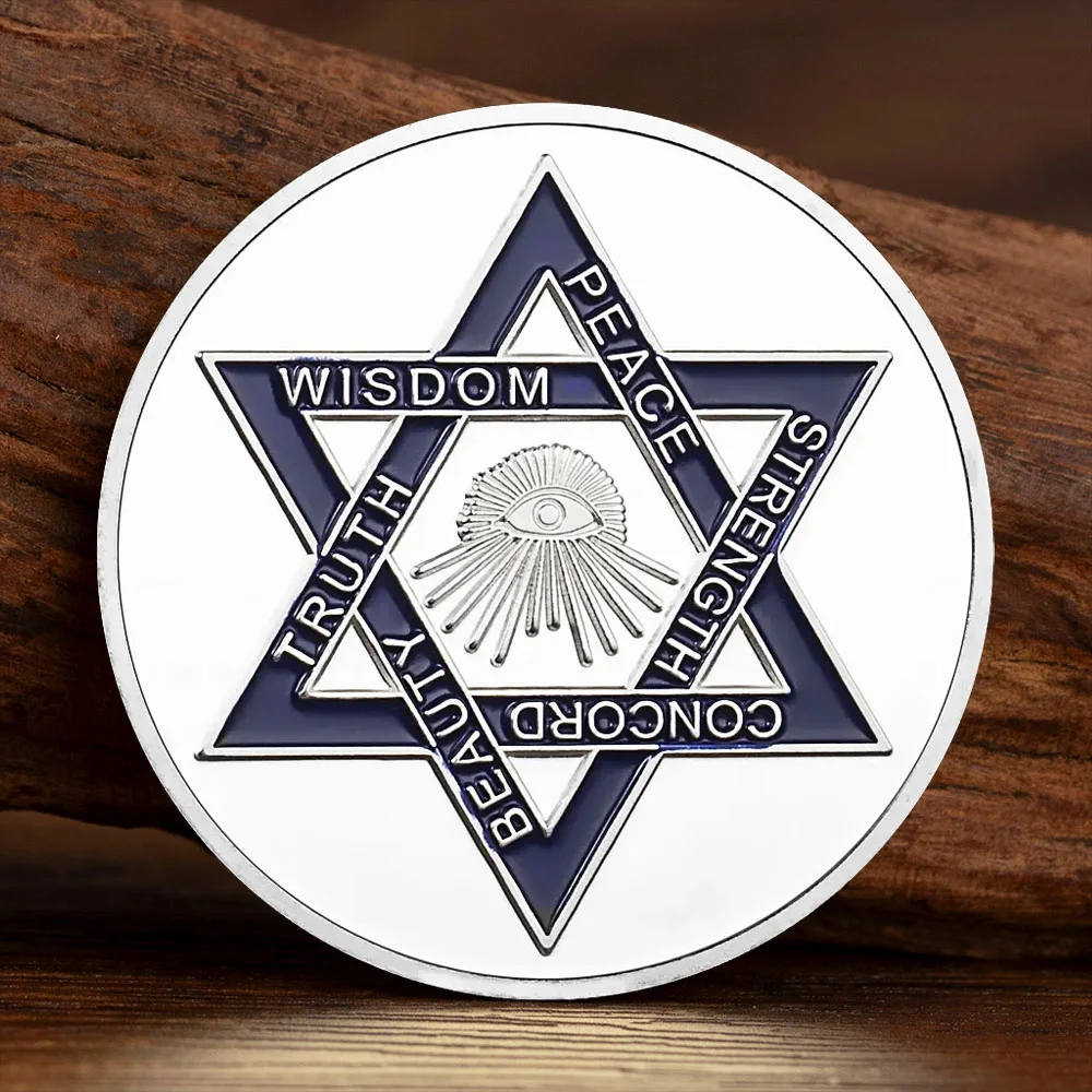 Silvery Plated Masonic Fraternity Commemorative Coins Wisdon Peace Truth Beauty Collectible Coin