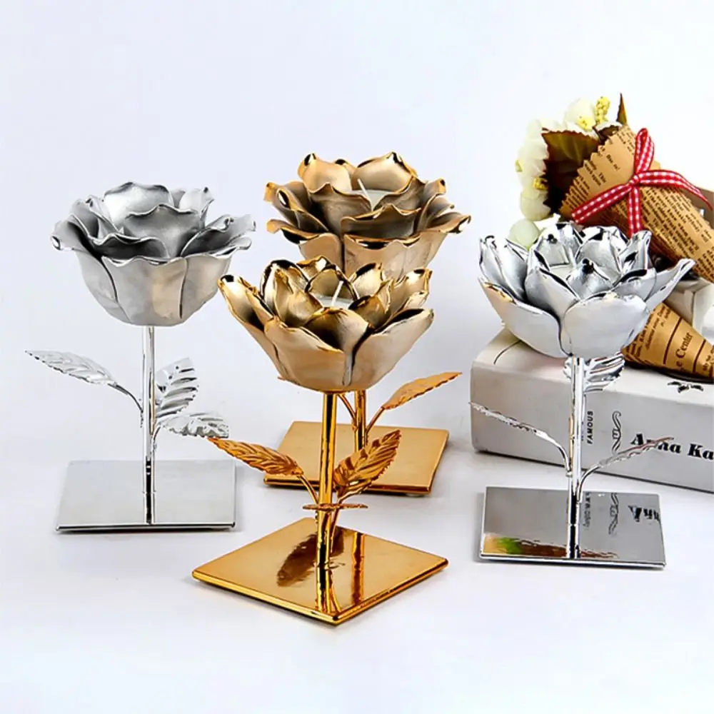 3D Rose Flower Candlestick Handicraft Exquisite Lotus Candle Holder Simple Emulation Flower Ornaments Wedding Party