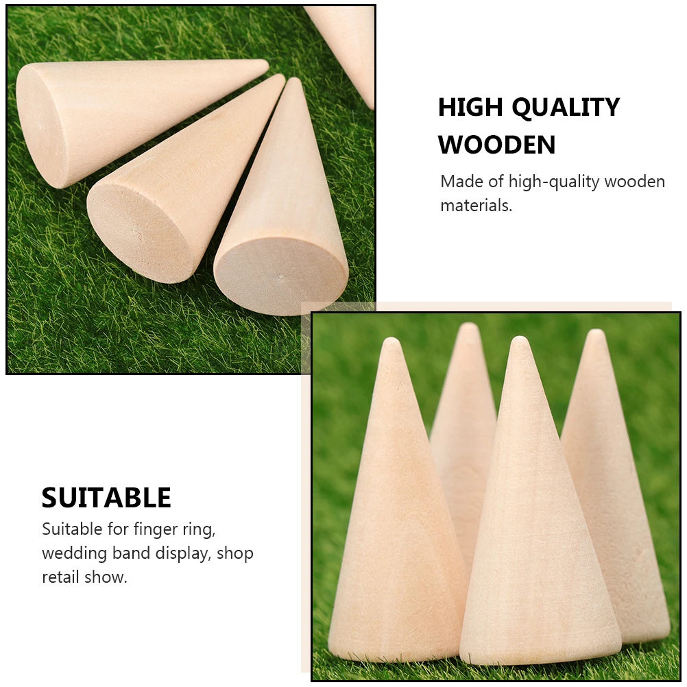 

15 Pcs Wood Cones Craft Projects Display Jewelry Stand Supplies Natural Wooden Cone Decor Holder Showcase