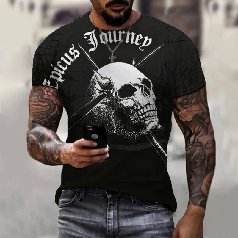 

Horror Skulls Print T Shirts For Handsome Men Summer Streetwear Hip Hop O-Neck Short Sleeve Tops Tees Skeleton Casual Clothing
