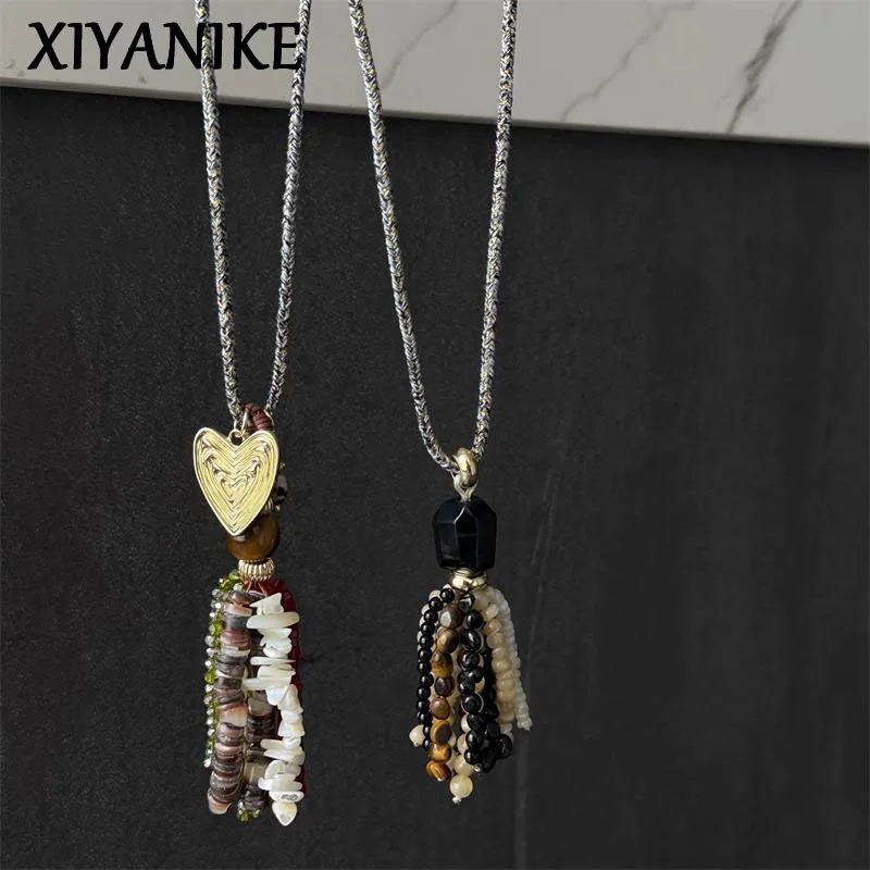 

XIYANIKE French Vacation Style Natural Stone Tassels Long Sweater Chain Necklaces For Women Fashion New Jewelry Gift Party