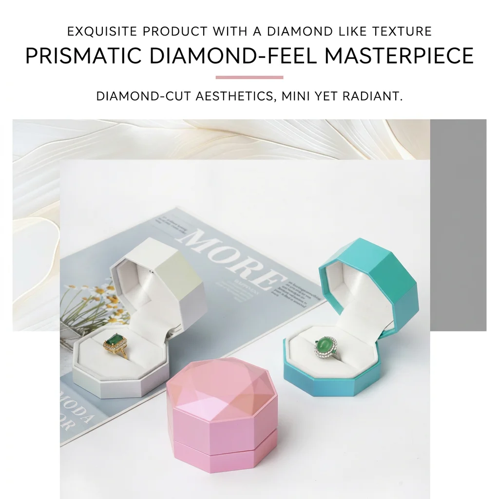 Faceted Laser Jewelry Box Pearlescent Led Light Jewelry Box Led Jewelry Packaging Box Smooth For Engagement Proposal