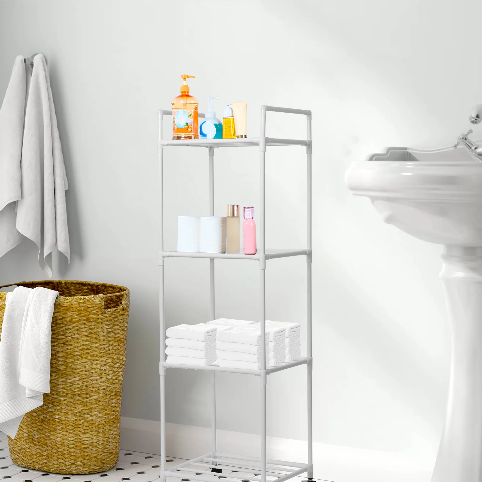 Metal Storage Rack with Roller 4/5 Layer Trolley Rack Bathroom Household Mobile Storage Shelves Bedroom Kitchen Standing Storage