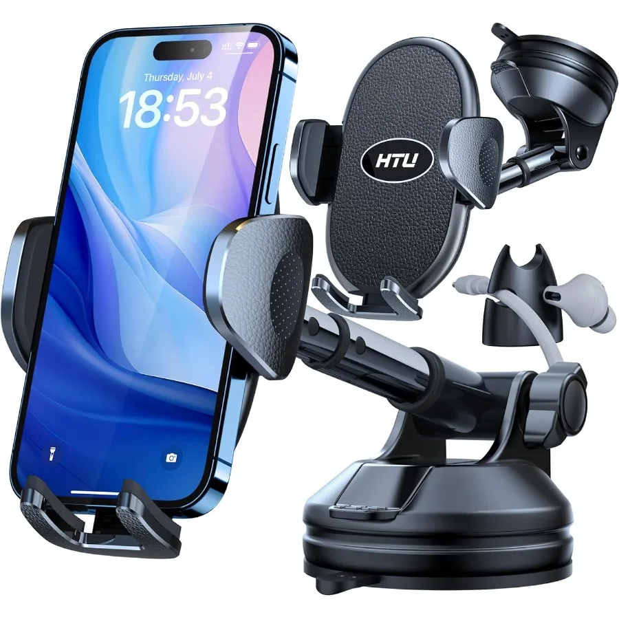 

MilitaryGrade Suction Car Phone Holder with Flexible Telescopic Arm for Dashboard and Windshield Universal Mount Stand Compatib