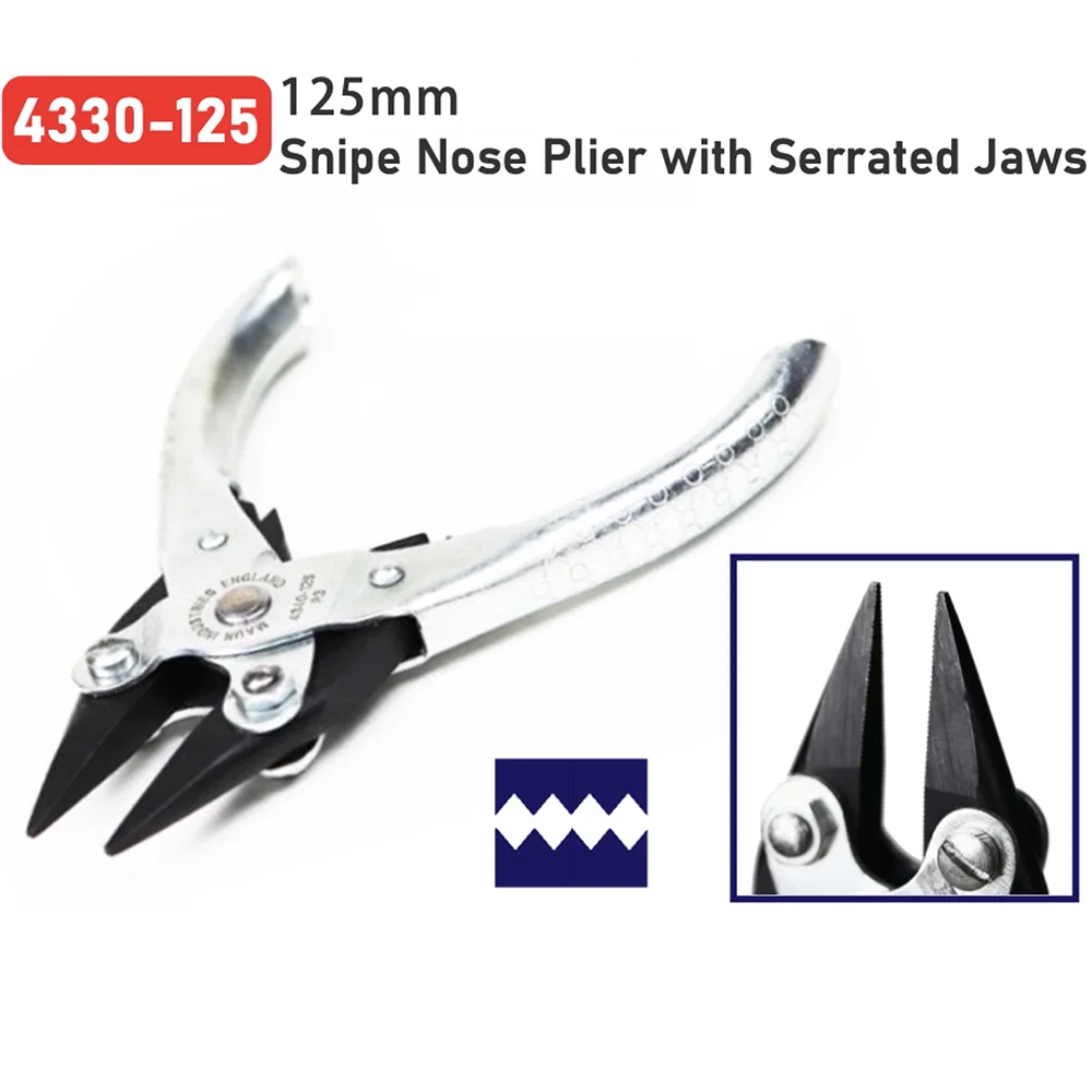 MAUN 4330‑125 Tapered Serrated Jaw Snipe Nose Parallel Plier 125mm Confined Space Access Jewelry Making Wire Manipulation Tool