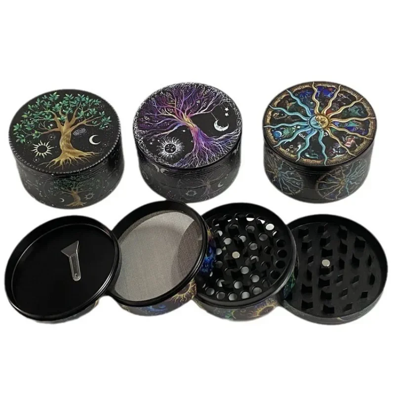 Color printing full package cigarette grinder 63/75mm four layer UV zinc alloy multi-color metal grinder