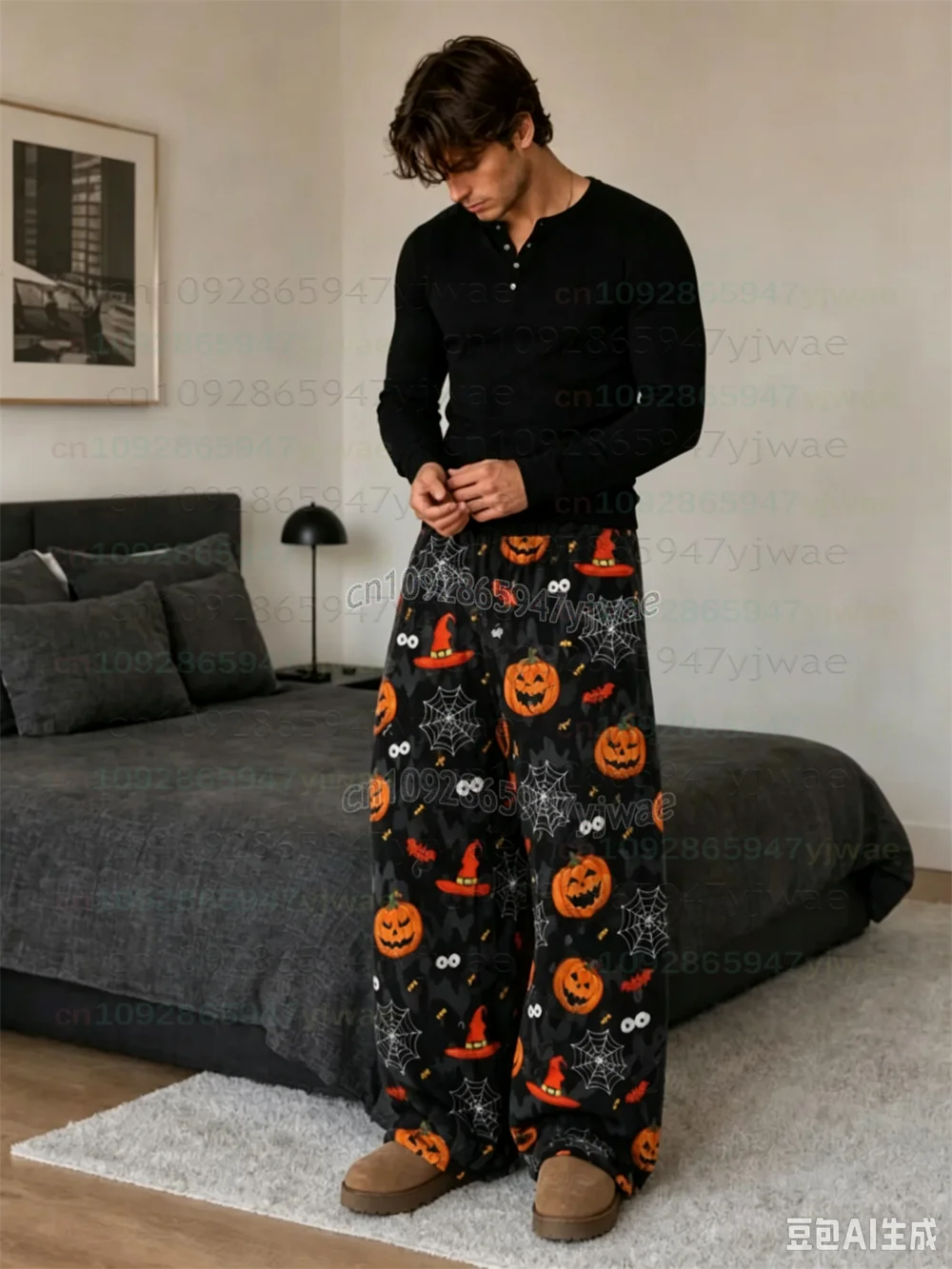 2026 Autumn Men Women Halloween Spooky Ghost Pumpkin Pajama Halloween Fleece Pajama Pant Cozy Plush Lounge Flannel Pajamas Pants