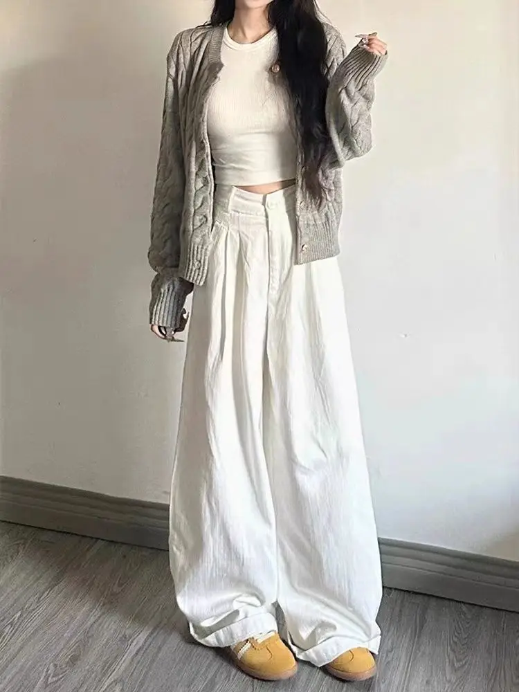 Baggy Jeans Women High Waist Fashion BF Style Denim Full Length Casual Harajuku Streetwear Simple Solid Feminino Popular Retro