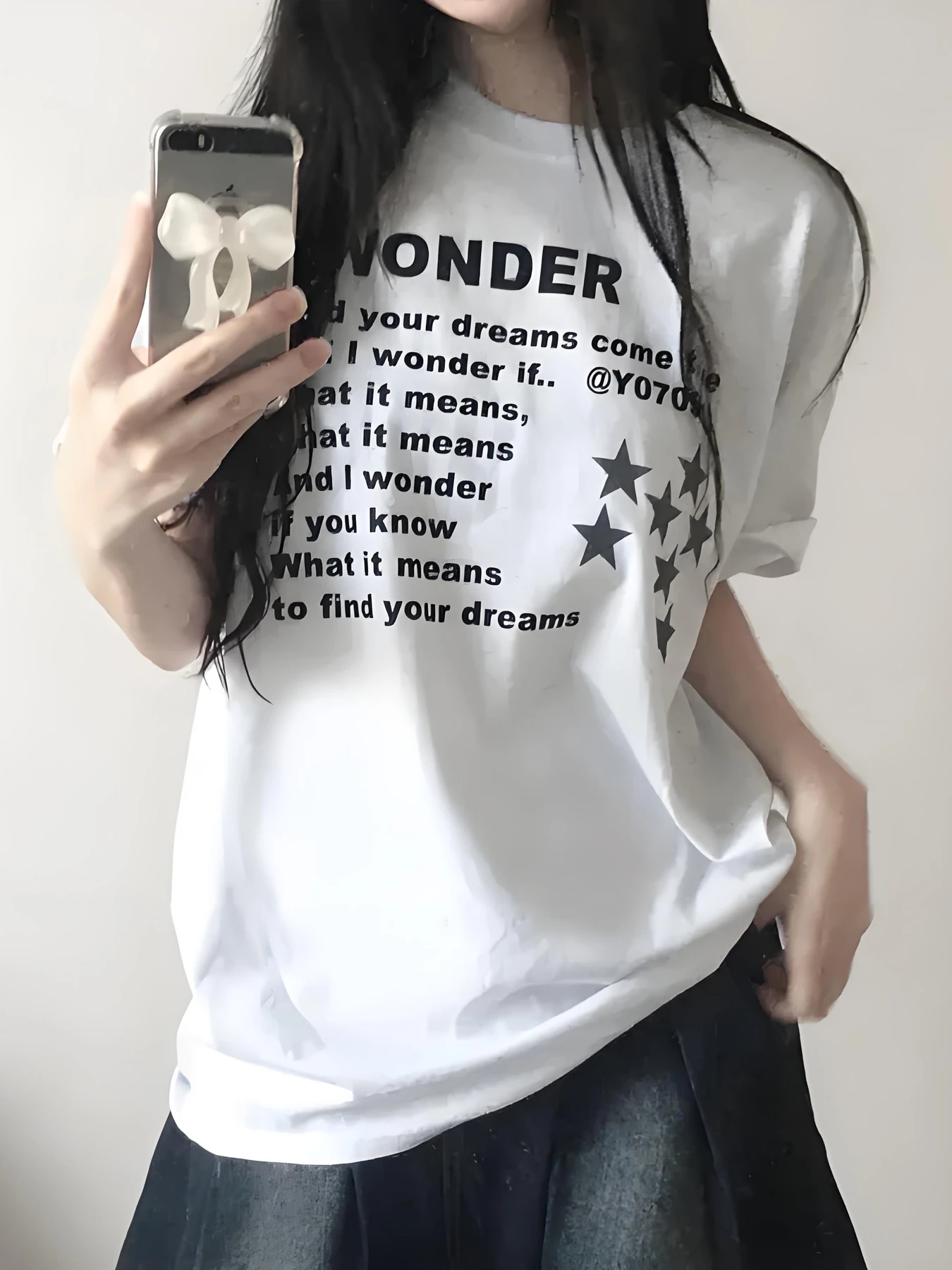 Ladies' Y2K Pattern T-shirt - Miracle Text and Star Printed Casual Top - Retro 2000s Street Style Party Dress Up