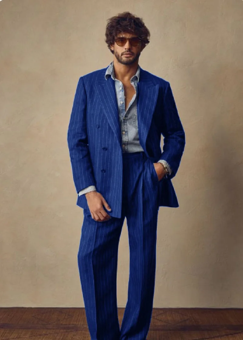 

Men's Striped Double Breasted Suit Two Piece Suit Sets for Men Two Piece Set Korean Style 2024 Male Clothes Elegant Men's Suits