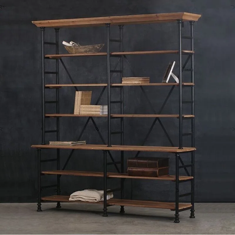 

Custom. American Retro Iron Art Bookshelf Solid Wood Antique Bookcase Distressed Shelf Shelf Display Cabinet Display Rack Indust