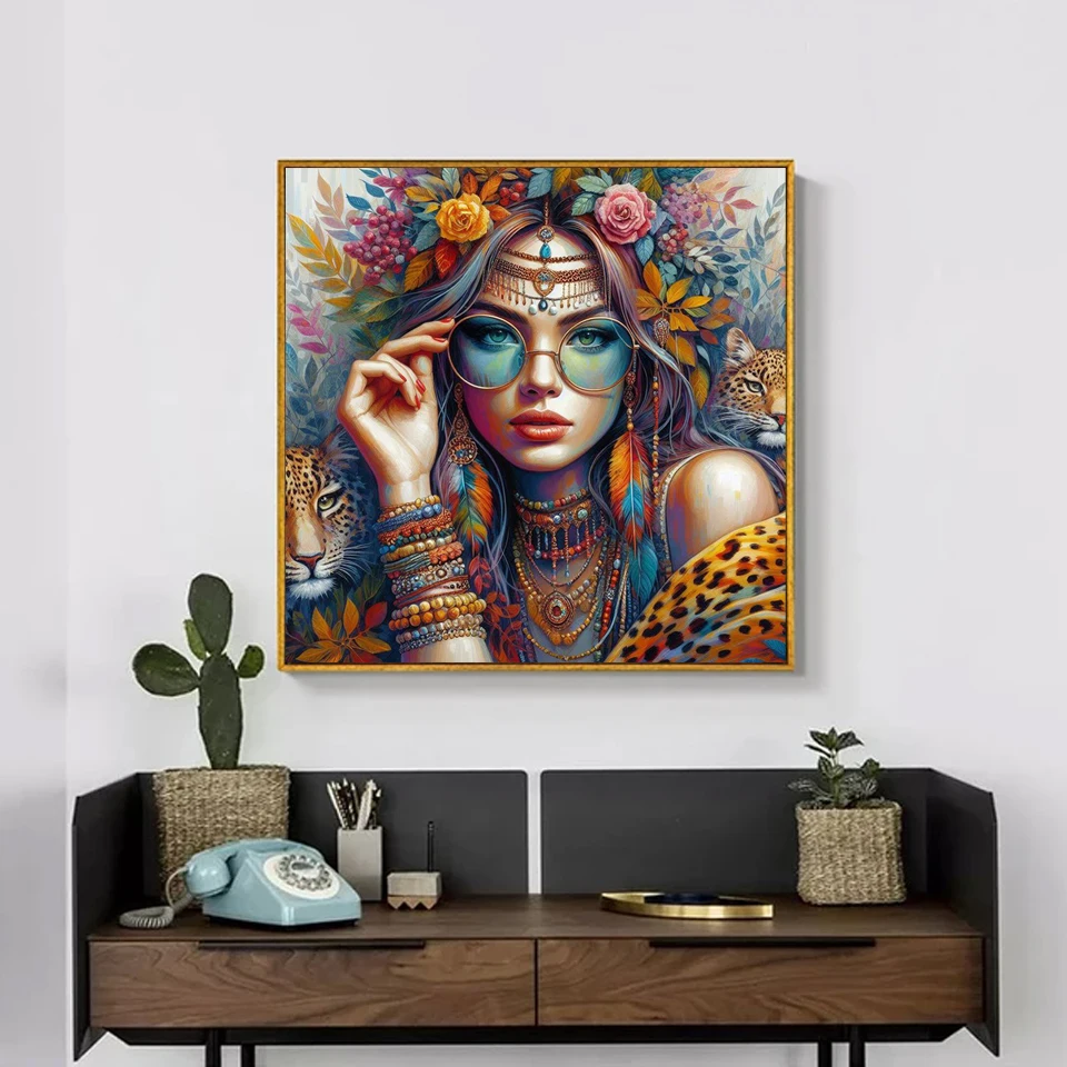 Gypsy pretty Feather Woman diamond painting new 2025 Full Square Round Mosaic Diy Jewelry cross stitch Lady portrait Home decor