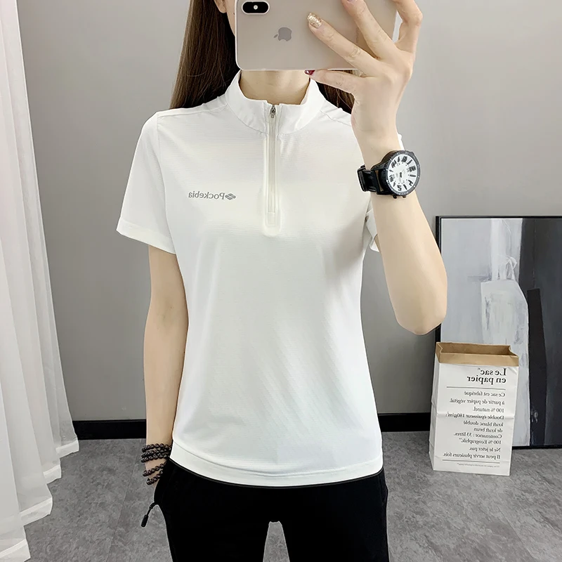 

Summer Women Solid Color T-shirt Short Sleeve Ice Silk Breathable Quick Dry Soft Elastic Mom Outdoor Hiking Camping Pest control