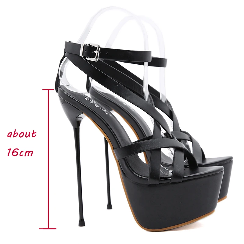 Miaoguan 2023Summer Women Sandals Pumps Party Shoes Platform Sexy Elegant Stiletto Open Toe Super High Heel Stripper Shoes Black