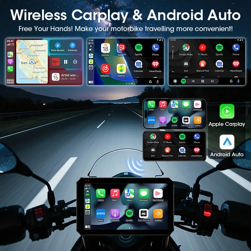 Imagen 2 del producto Navegación portátil para motocicleta, GPS, inalámbrico, Carplay y Android, Monitor para motocicleta, pantalla impermeable IPX7, Bluetooth Dual 5,0, 5""
