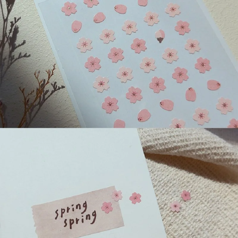 Pegatina de papel de importación coreana, Mini rosa, cereza, Sakura, flores, hojas, papelería Diy, pegatinas para uñas, Kawaii