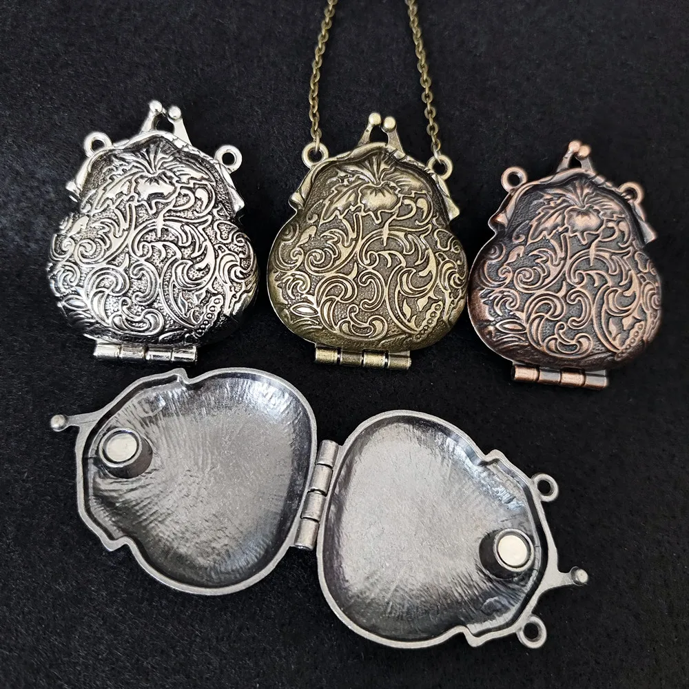 Retro Photo box pendant for DIY Necklace Accessories Vintage money bag shape Can be opened Locket Pendants