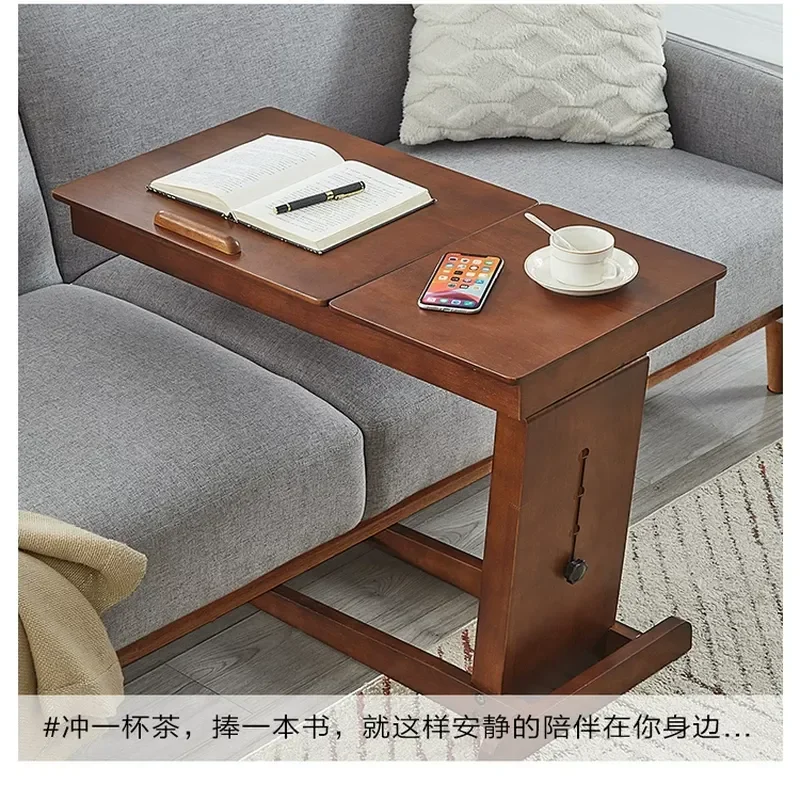 Solid Wood Laptop Lift Table – Mobile Bedside Desk with Height-Adjustable, Durable & Lazy Home for Bedroom/Study