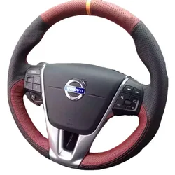 맞춤형 손 바느질 브레이드 자동차 핸들 커버, 볼보 V60 XC60 XC90 S60 S80 S90 용, 진짜 가죽 자동차 액세서리, 38cm