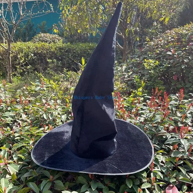 U90E Adult Black Witch Hat for Halloween Masquerade Cosplay Hat Extended Height