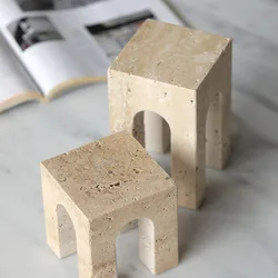 Vintage Travertine Crafts Coffee Table Cabinet Decor Hand-Carved Marble Bedroom Living Room Home Decoration Accessories