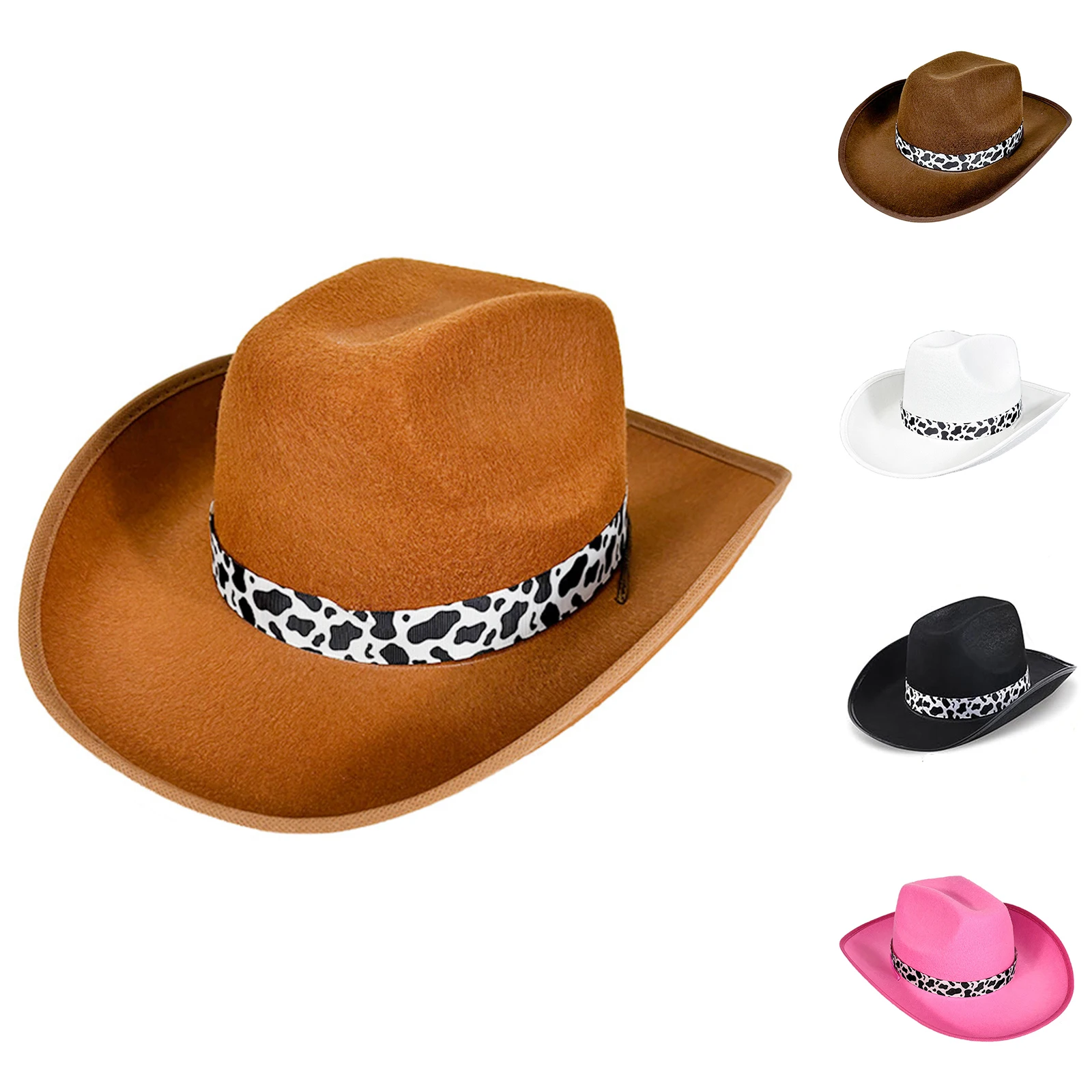 

Unisex Kids Fashion Cowboy Hat Cow Spots Decorated Band Wide Curved Brim suitable for Cosplay Party Farm Theme Activity Wear