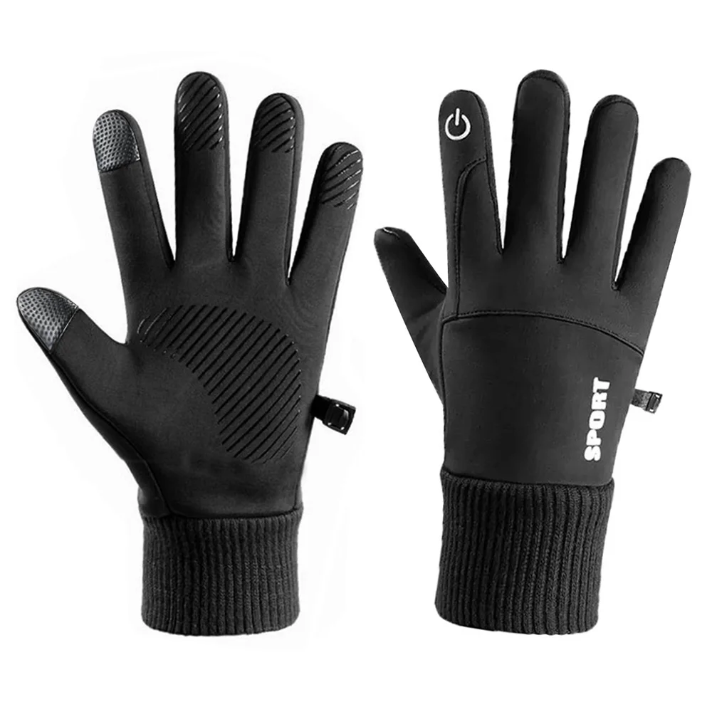 Black Winter Warm Full Fingers Waterproof Cycling Outdoor Sports Running Motorcycle Ski Touch Screen Fleece Gloves