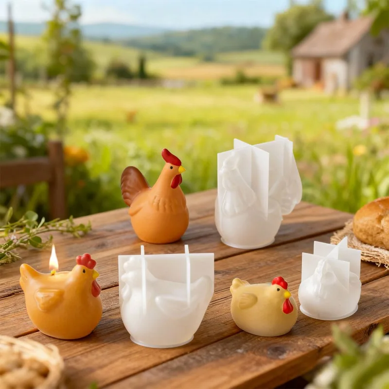 Immagine 5: Stampo in silicone 3D a forma di gallina e gallo a tema pasquale, realizzato in resina epossidica, utilizzabile per gioielli, ornamenti e portacandele per la casa