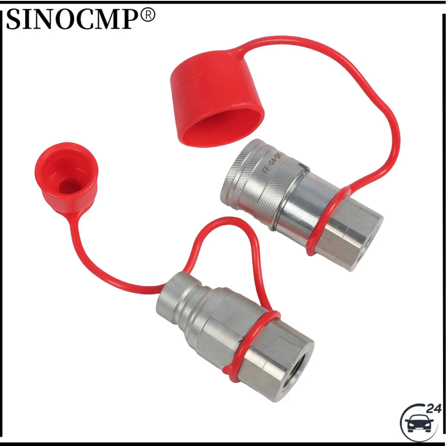 

1/2" NPT Thread Skid Steer Bobcat Flat Face Hydraulic Quick Connect Couplers Couplings Set w/Dust Caps Car Parts