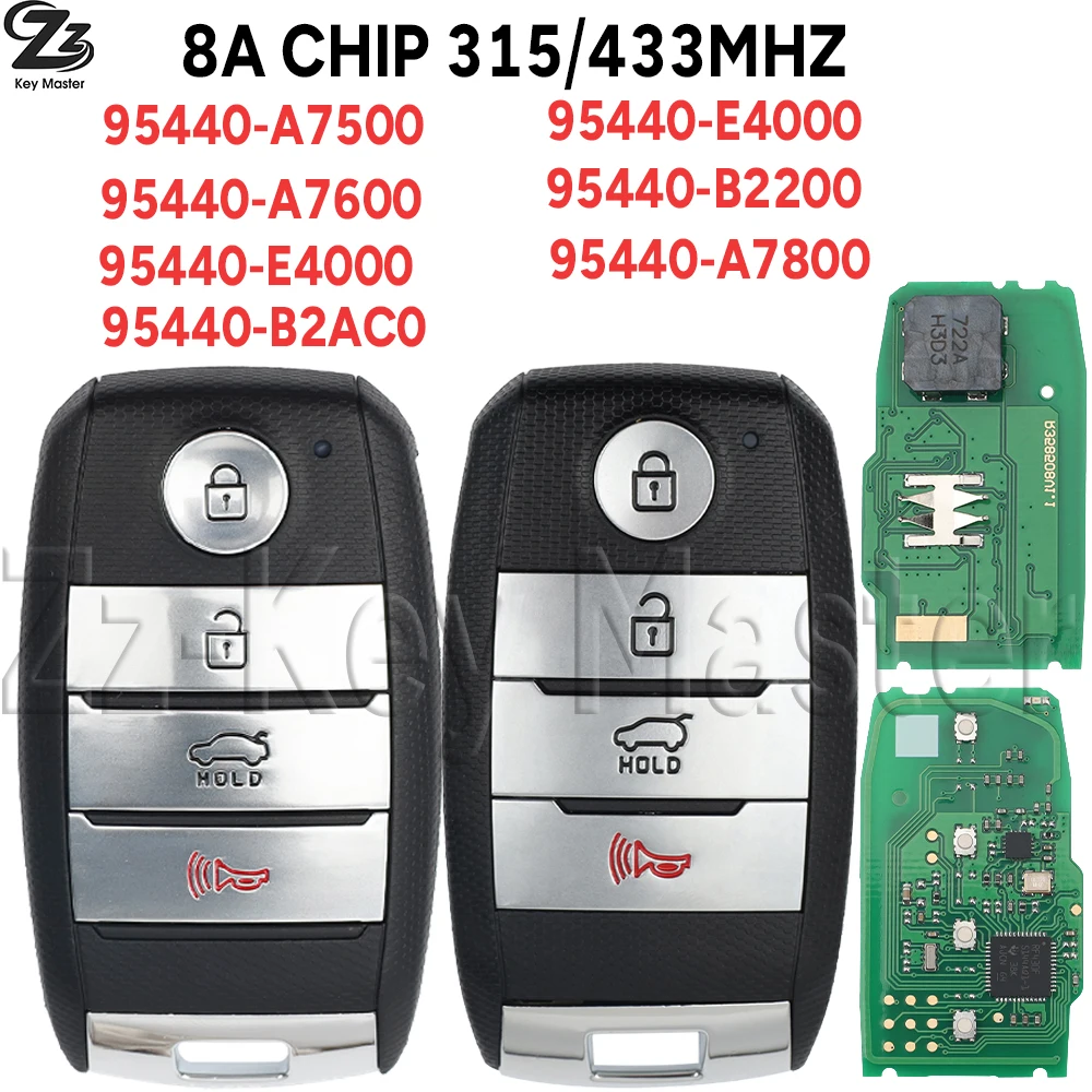 Clé de voiture à distance Zz CQOFN00100 95440-A7600/E4000/B2AC0//B2200/A7800/B2000 8ACHIP 315/433MHZ pour Kia Soul K3 Forte 2014-2018