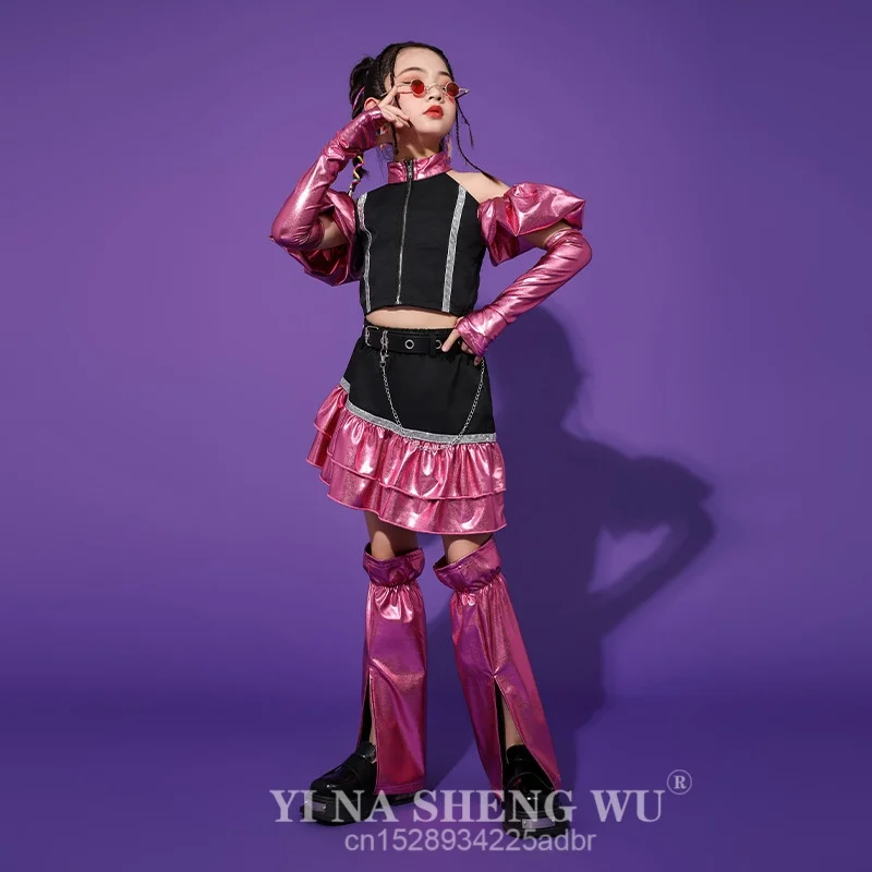 أزياء رقص الجاز للفتيات أزياء Kpop ملابس الوردي الوردي مرحلة الأداء الملابس المنصة الحفل الهيب هوب الملابس مجموعة